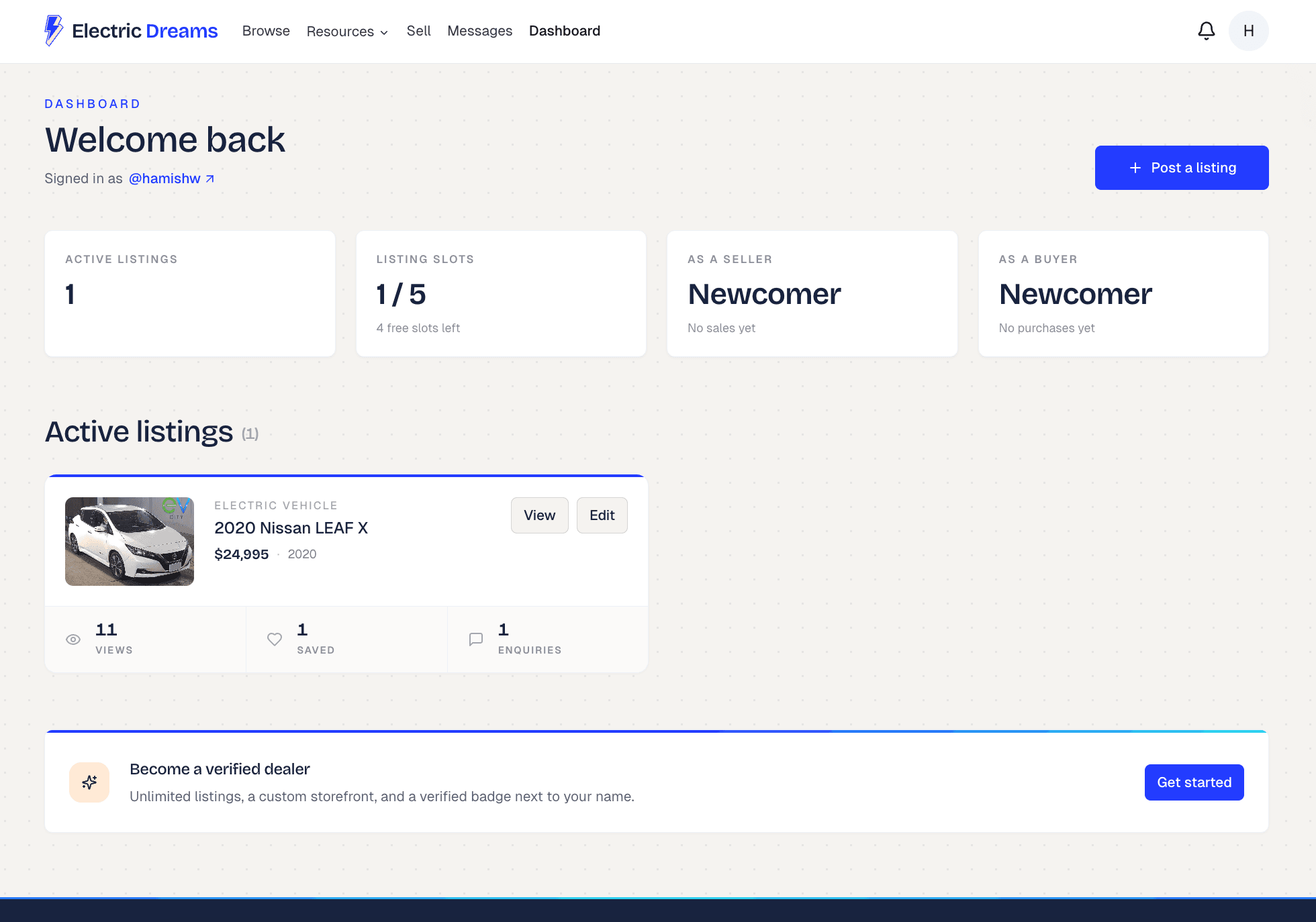 Your whole inventory in one dashboard — edit listings, update status, all from any device.