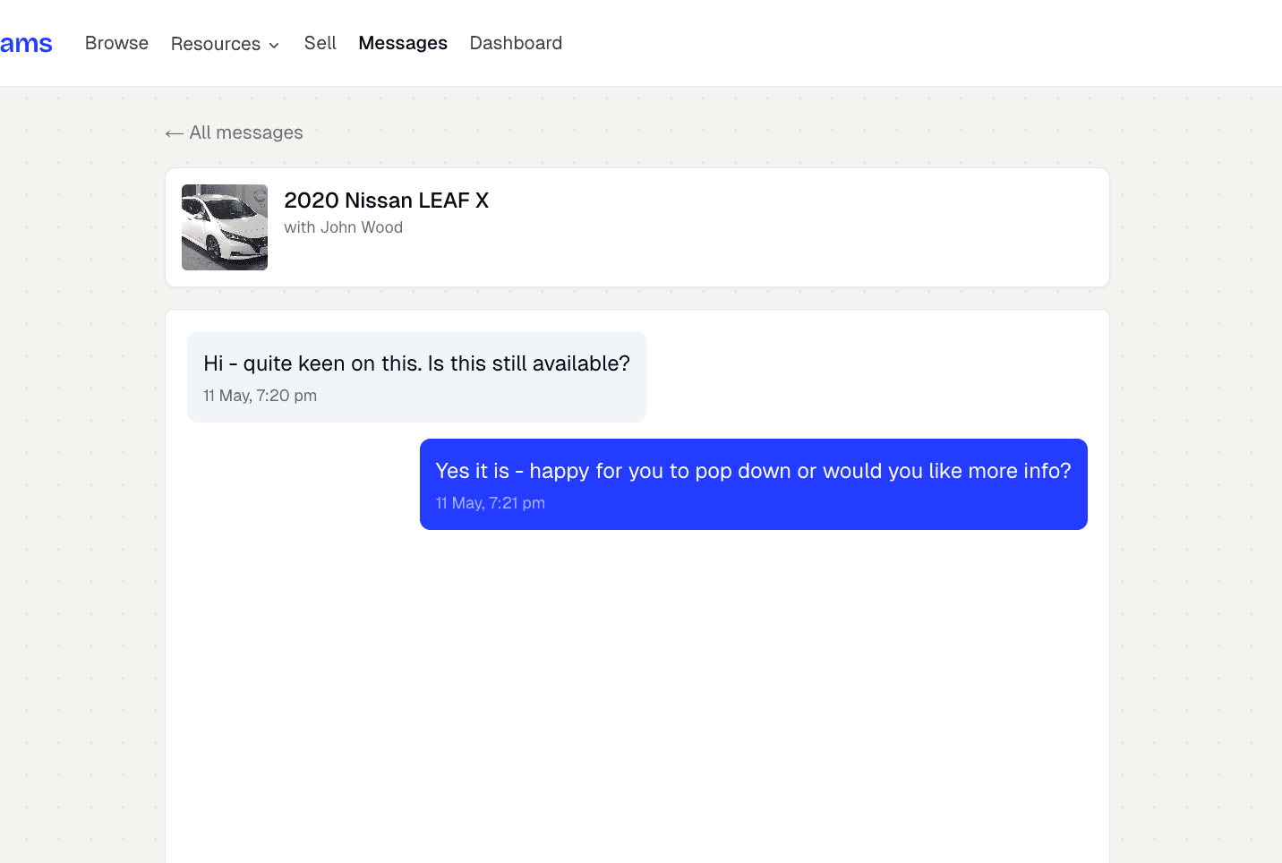 Reply the moment a buyer enquires. Every conversation stays in one real-time thread — on desktop or your phone.