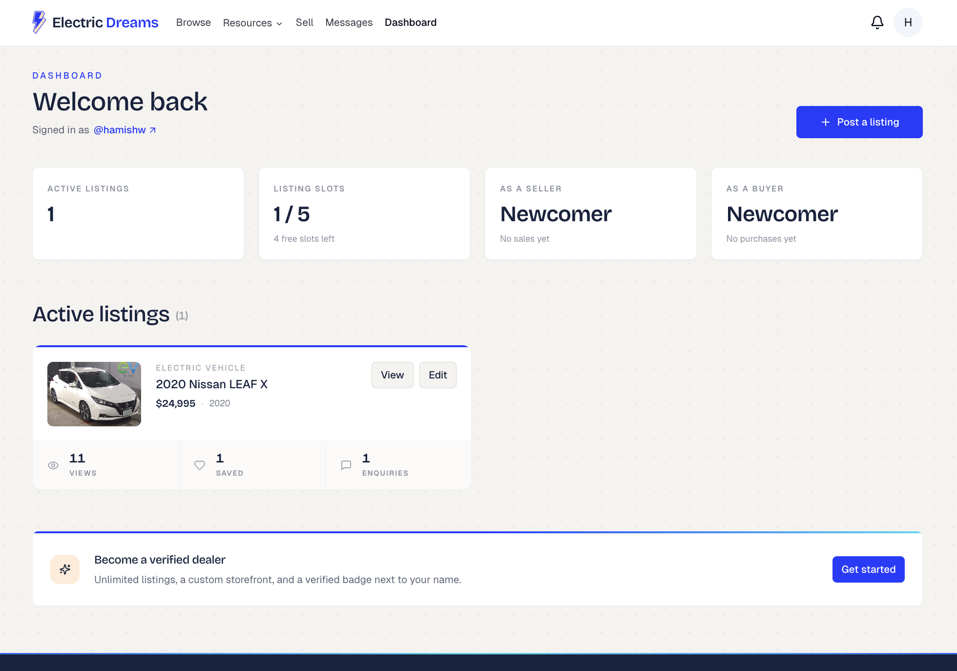 Your whole inventory in one dashboard — edit listings, update status, all from any device.
